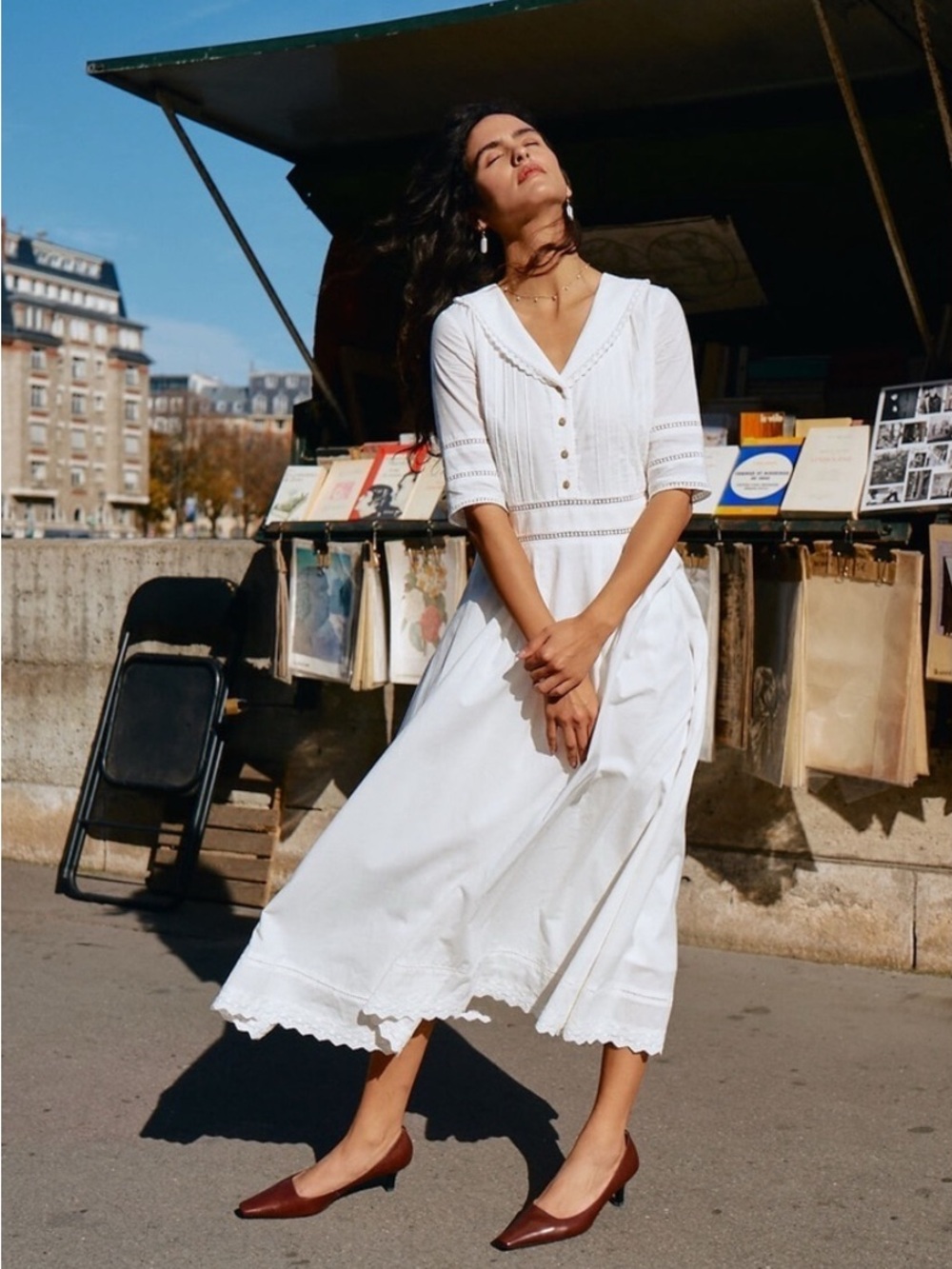 Simple Retro Fiona Cotton White MIDI Dress